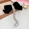 YERTTER Dainty Long Tassel Rhinestone Velvet Bow Hair Clips Set of Clips Hair Tie for Women's and Girls' Hair (Black)