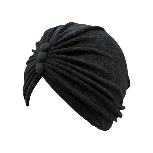 Luxury Divas Black Terry Cloth Turban Head Wrap With Button Detail