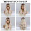 OUFEI Long Wavy Platinum Blonde Wig with Bangs for Women Light Blonde Wig Natural Synthetic Hair Heat Resistant Ombre Wigs for Daily Party Cosplay Wear- 26 Inches