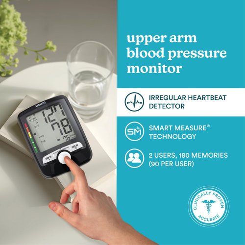 HoMedics Upper Arm Blood Pressure Monitor, Automatic BP Monitor with Easy One-Touch Operation, Stores up to 180 Readings (90 Per User), Includes One Blood Pressure Cuff and 4 AAA 1.5v Batteries