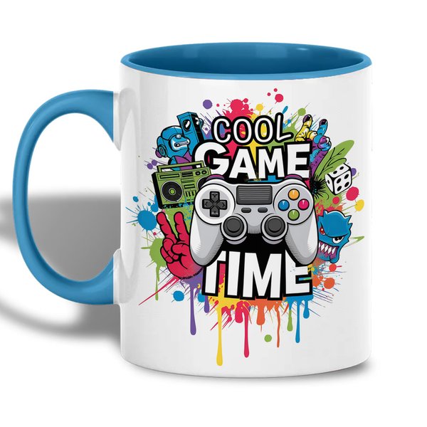 Cool Game Time Design Ceramic Mug, 11oz Coffee Cup for Gamers, Colorful Gaming Controller and Fun Doodle Theme, Unique Gift for Video Game Lovers, Reusable Eco-Friendly Mug for Hot Beverages, Tea-Milk