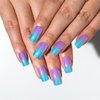 TENPAL Blue Purple Ombre Chrome Press on Nails Medium Square Gel Fake Nails With Glue Acrylic Nails Press ons With Sweet Cool Y2k Style 24pcs/Box Laser Metallic Mirror Glossy False Nails With Designs