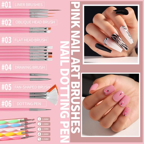 FANDAMEI Nail Art Brushes Set, Nail Art Kit, Nail Design Kit, Nail Dotting Tools, Nail Kit for Beginners, Chrome Nail Powder, Nail Stickers, Nail Rhinestones, Nail Charms Gems Nail Art Decoration Kit