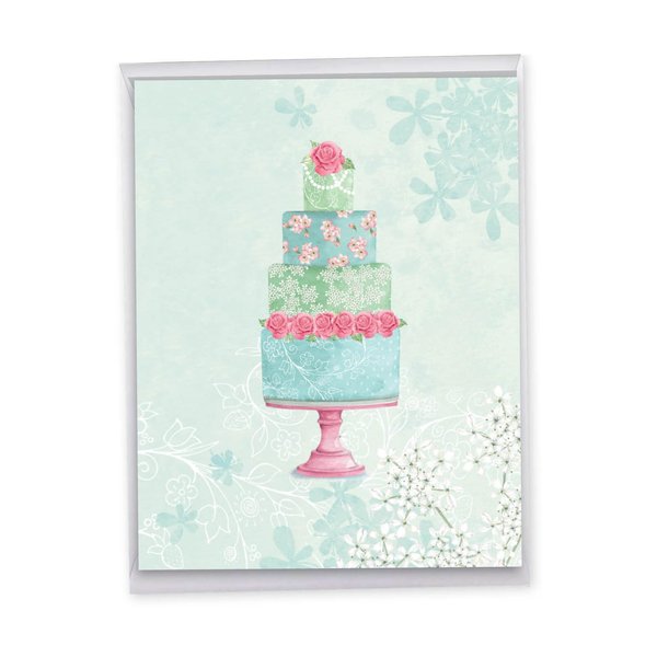 The Best Card Company - Jumbo Wedding Congratulations Paper Card 8.5 x 11 Inch with Envelope (1 Pack) Thank You, Good Luck Watercolor Cake J2984FWDG