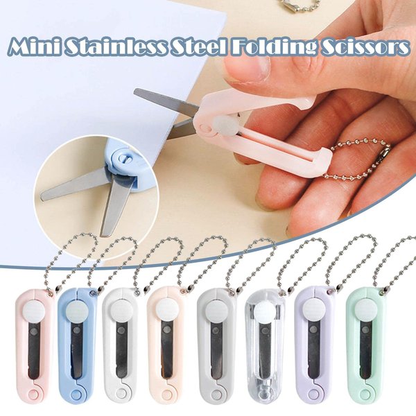 Pink Folding Scissors Safe Portable Travel Scissors Foldable Telescopic Cutter Pocket Mini Scissor with Keychain for Cutting, Scrapbooking, Crafting, Sewing Craft Supplies Cutting Tools