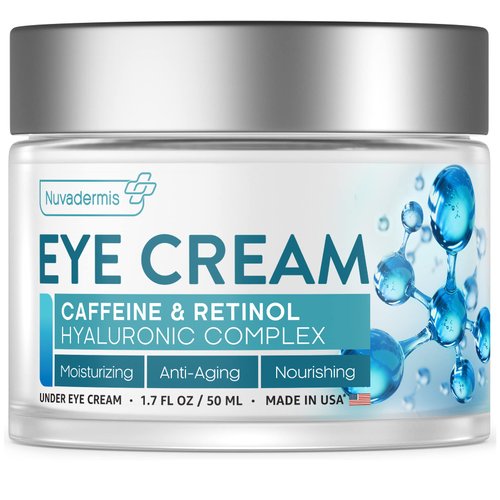 NUVADERMIS Caffeine Eye Cream with Retinol & Hyaluronic Complex – Anti-Aging Treatment – 1.7 oz – Made in the USA