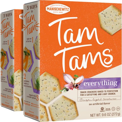 Manischewitz Tam Tam Everything Crackers 9.6oz (2 Pack), Crisp & Light Texture, Baked to Perfection