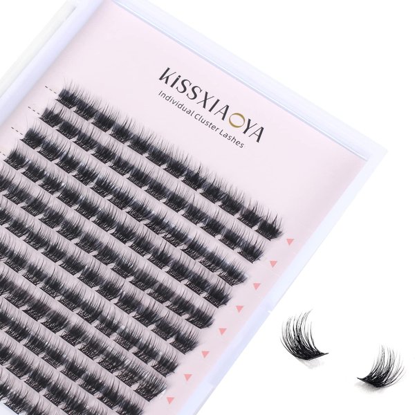 KISSXIAOYA Cluster Lashes Extensions, 144Pcs Individual Cluster Lashes D Curl 10mm, Wide Stem Cluster Eyelashes Soft Natural False Eyelashes Cluster DIY Eyelash Extension At Home (10mm, D Curl)
