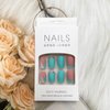 French Tip Press on Nails Blue Fake Nails Square False Nails with Rhinestone Designs Butterfly Artificial Nails Spring Summer Acrylic Nails Medium Stick on Nails Cute Glue on Nails for Women Manicure