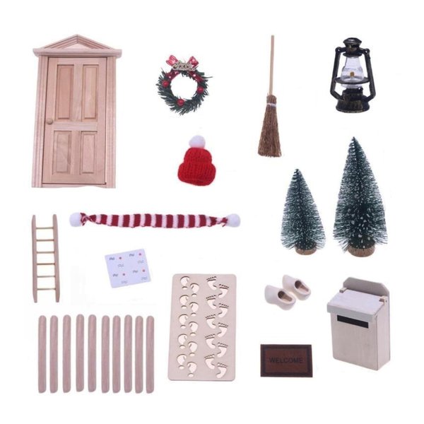 15pcs Christmas Fairy Door, Elf Door Christmas Magic Christmas Miniature Dollhouse Accessories Tiny Elf Kit Fairy Tale Decoration DIY Gift for Girls