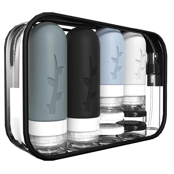 18pack Travel Bottles for Toiletries,TSA Approved Silicone Travel Containers jar for Toiletries,Leak Proof Refillable Liqus Shampoo And Conditioner Travel Essentials toiletry Bottles