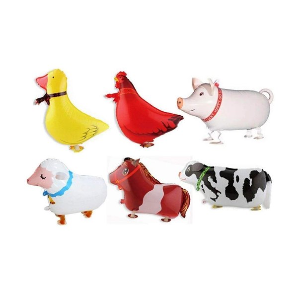 Borang Pack of 6 Walking Animal Balloons Farm Animal Balloon Birthday Party BBQ Party Décor(Pony,Duck,Rooster,Cow,Pig,Sheep)