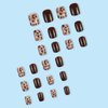 Short Square Press on Nails Fall Fake Nails Brown False Nails with Leopard Autumn Acrylic Nails Cute Stick on Nails Full Cover Glossy Artificial Nails for Women Girls Thanksgiving Nail Decoration