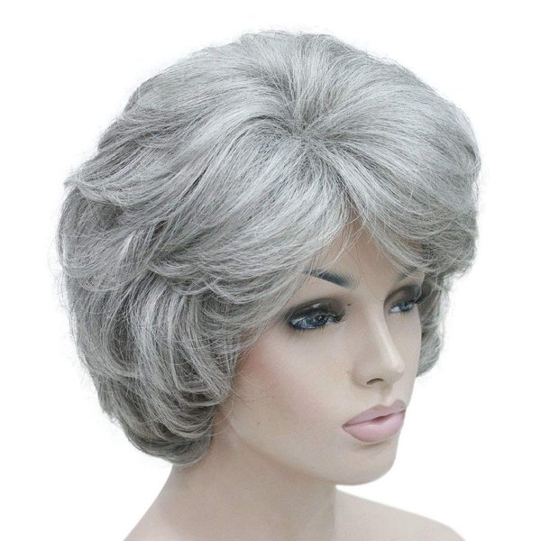Lydell Women's Short Curly Wavy Wig Synthetic Hair Full Wig 6 inches (51 Silver Grey)