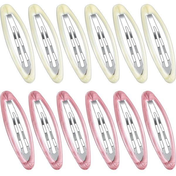 12 Pcs Oval Snap Hair Clips for Women Tortoise Metal Snap Clips Thin Hair Grips Metal Ellipse Hair Clips Non Slip Snap Hair Barrettes Hair Accessories for Girls Hair Styling, 2.8 In(Vivid Style)