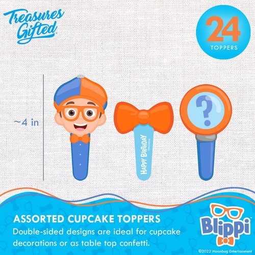 Treasures Gifted Officially Licensed Blippi Cupcake Toppers & Wrappers 24ct - Blippi Cupcake Topper - Blippi Cake Decorations - Blippi Birthday Party Supplies - Blippi Cake Toppers