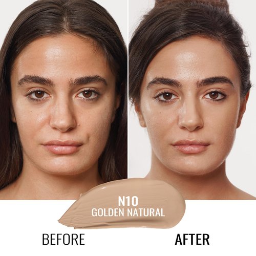 Oulac foundation make up, Skincare Infused with Aloe Leaf and Vitamin E, medium to high coverage liquid foundation, Golden Natural Foundation Vagan 30ml