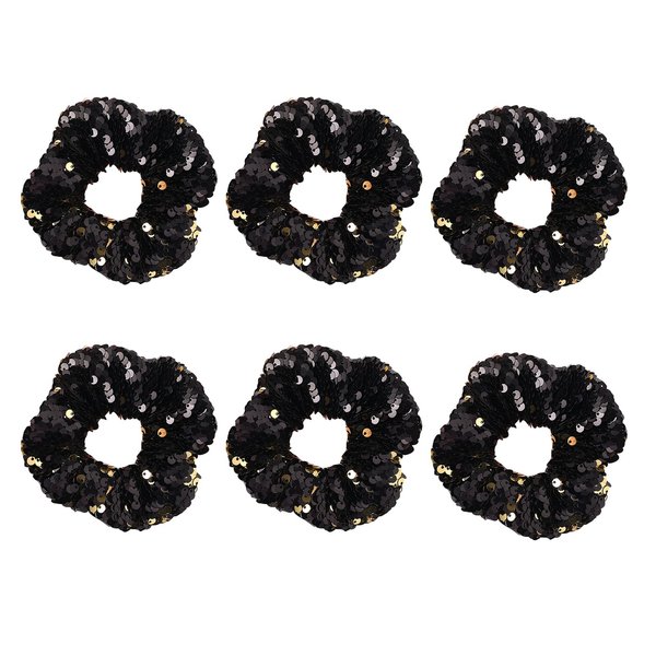6 Pcs Mermaid Sequin Hair Scrunchies Glitter Christmas Halloween Costume Hair Scrunchies Hair Bobbles Two-tone Elastics Ponytail Holders Hair Wrist Ties Bands Scrunchies for Show Gym Dance Party Cosplay for Kids Girl Women (Black)