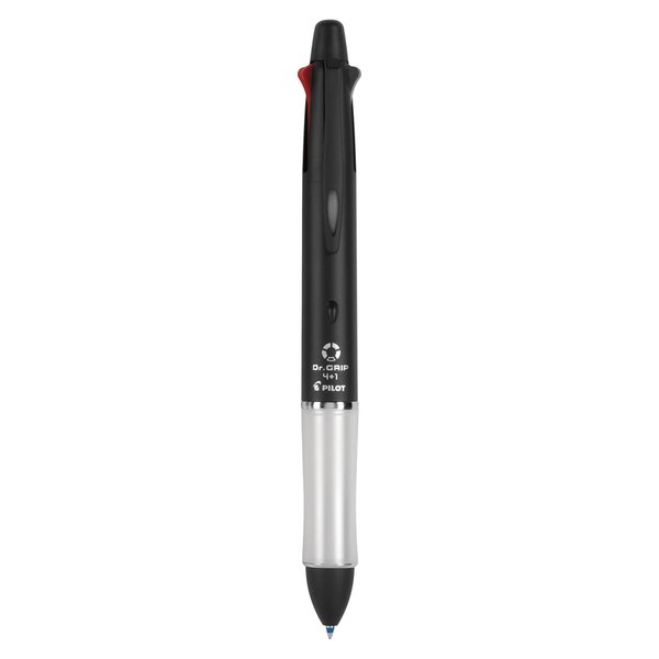 Pilot Dr. Grip 4+1 Multi-Function Refillable & Retractable Ballpoint Pen + Pencil, Fine Point, Black Barrel, Black/Red/Blue/Green Inks, Single Pen (36220)