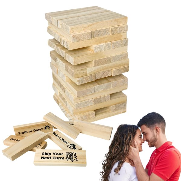 PLLCJB 48Pcs Super Naughty Block Tower Game for Couples, Stacking Wooden Block Game for Valentine's Day Christmas Funny Gifts for Boyfriend Girlfriend