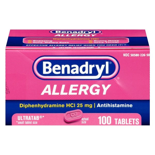 Benadryl Allergy Ultratab Tablets, 100 Tablets (Pack of 2)