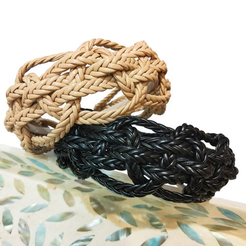 i-lan 2 Pack Knitting Style Headbands,Comfortable Black Beige Head Bands with 2.3 Inch Width, Boho Padded Hair Band Headwear Hoop for Girls, Ladies, Women