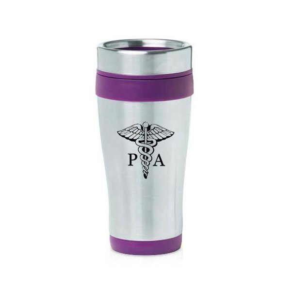 16oz Insulated Stainless Steel Travel Mug PA Physician Assistant Caduceus (Purple)