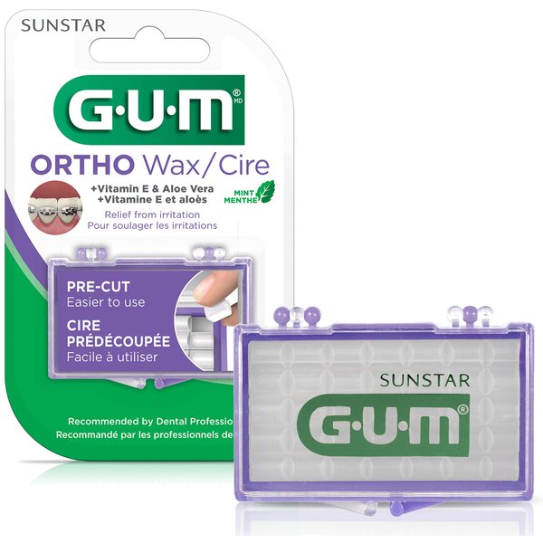 GUM Orthodontic Wax for Braces and Dental Devices - Soothing Dental Wax with Vitamin E and Aloe Vera - Clear Color and Refreshing Mint Flavor (Pack of 1)