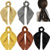 Black Yellow Scarf Scrunchies for Hair Ribbon Ties Bow Scrunchies with tail, Stripe Plaid Elastic Hair Scarf Black Hair Ties Bands Long Ponytail Scrunchies for Women (black yellow)