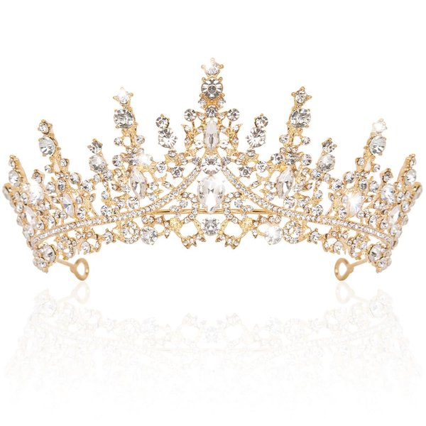 Trnerm Crystal Wedding Crown for Women, Gold Queen Princess Crown, Rhinestone Tiara for Women, Hair Accessories for Quinceanera Pageant Prom Birthday Halloween Cosplay