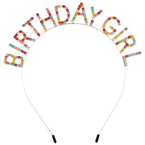 DOINIDAMI Birthday Girl Headbands Birthday Tiara for Women Happy Birthday Girl Headpiece Sweet Princess Rhinestone Crystal Diamond Birthday Hair Band Hair Hoop (Colorful)