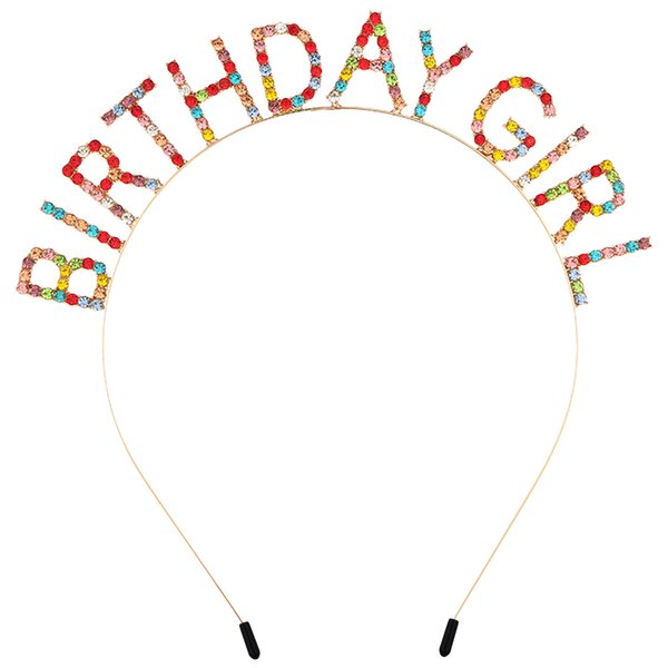DOINIDAMI Birthday Girl Headbands Birthday Tiara for Women Happy Birthday Girl Headpiece Sweet Princess Rhinestone Crystal Diamond Birthday Hair Band Hair Hoop (Colorful)