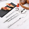 BRIIEC 24Pcs White Imitation Marble Pattern Handle Flatware Silverware Set, Stainless Steel Cutlery Set for 6, Square Handle Eating Utensils, Mirror Polished for Home Kitchen Bar Restaurant
