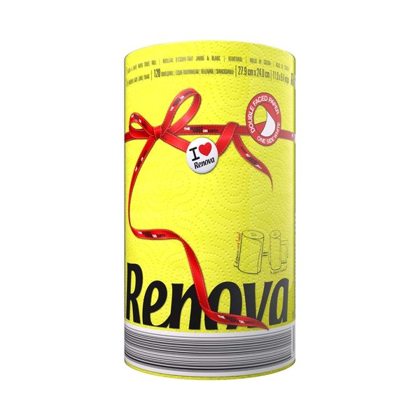Renova 2 Ply Double Faced Red Label Paper Kitchen Towel, Yellow