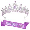 Birthday Crown Headband Birthday Sash Tiaras for Women Silver Tiara Purple Crown Birthday Tiara for Women Crystal Crown Purple Tiara Birthday Sash and Crown for Birthday Party