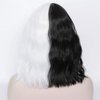 Mersi Black White Wig Cruella Deville Wig Short Wavy Bob Wigs for Cruella Deville Costume Women Natural Cute Soft Wig with Wig Caps S046BW1