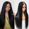 YIROO V Part Wig Yaki Straight Human Hair Wigs for Black Women Upgrade Upart Wig No Leave Out 12A Glueless Kinky Straight V Shape Clip in Half Wig No Glue No Sew Beginner Friendly 180% Density 18 Inch