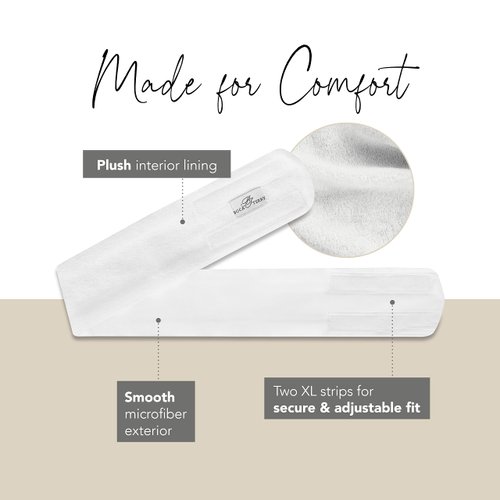 Boca Terry Spa Headband, Head Wrap for Facial, Washing Face or Makeup Hair Band, Soft Microfiber Head Band for Women with Terry Cloth Lining, 3-Pack - White