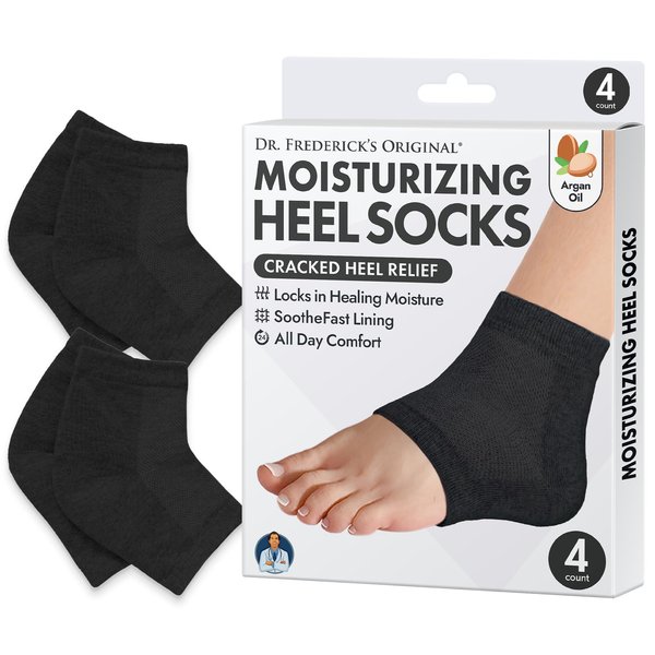 Dr. Frederick's Original Moisturizing Heel Socks for Cracked Heel Treatment - 2 Pairs - Heel Socks for Dry Cracked Feet - Cracked Heel Repair - Heal Dry Heels - Foot Care for Women & Men - Argan Oil