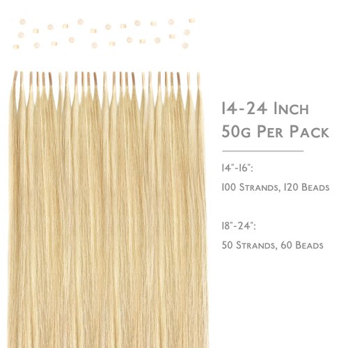 WENNALIFE I Tip Hair Extensions Human Hair, 50g 50s 20 Inch Light Blonde Highlighted Golden Blonde Remy Itip Human Hair Extensions Invisible Itips Straight I Tips Fusion Extensions Real Human Hair