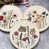 Harimau 3 Pack Embroidery Kit for Beginners , Floral Plant Pattern,Cross Stitch Kits Set , Including Stamped Embroidery Cloth with 3 Embroidery Hoops, Color Threads and Tools (Flower)