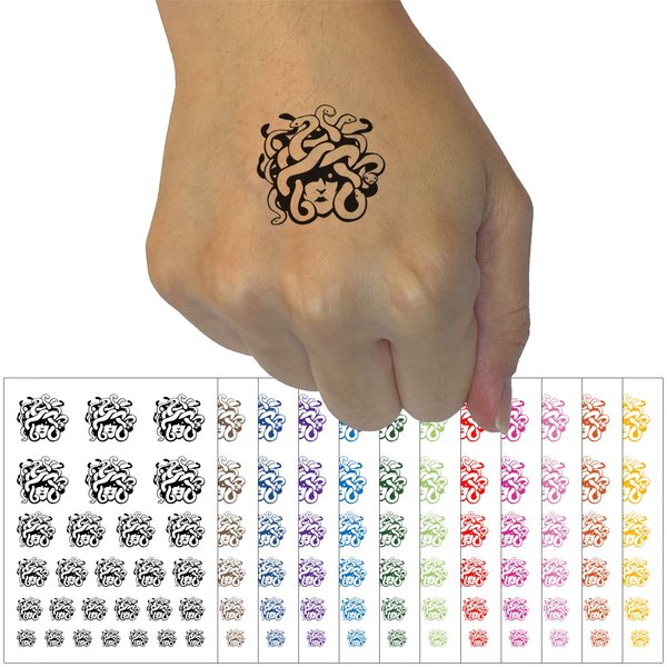 Medusa Gorgon Head with Twisting Snakes Temporary Tattoo Water Resistant Fake Body Art Set Collection - Dark Green (One Sheet)