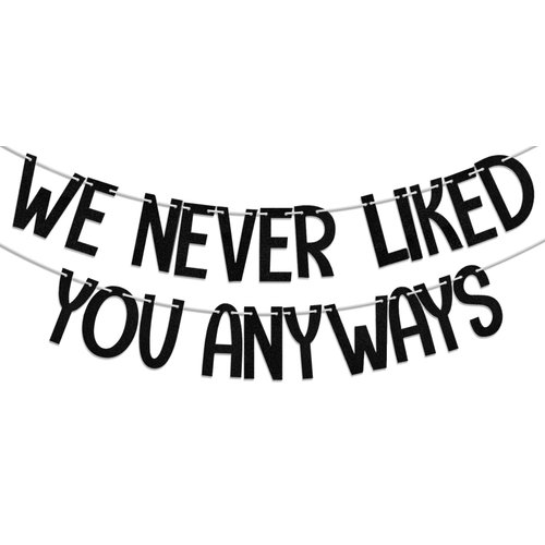 We Never Liked You Anyways Banner, Going Away Party Decorations, We Will Miss You, Funny Retirement Farewell Moving Party Supplies Black