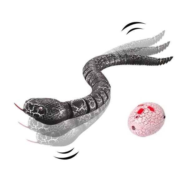 Gawertoy Remote Control Snake Toy for Kids, 16" Rechargeable Realistic RC Snake Naja Cobra Toy with Retractable Tongue and Swinging Tail, Ideal Children Halloween Christmas Birthday Gift (Black)