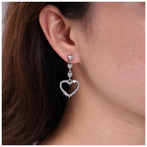 Sttiafay Vintage Rhinestone Heart Dangle Earrings Long Crystal Heart Earrings Silver Hollow Heart Drop Earrings Cz Love Heart Stud Earrings Jewelry for Women and Girls