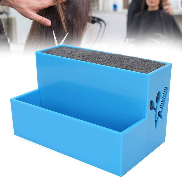 Niiyen Professional Salon Shear Holder Rack, Salon Hairdressing Combs Clips Box Scissors Storage Box Organizer Case Barber Accessories, for Hair Stylist Office Home(Blue)