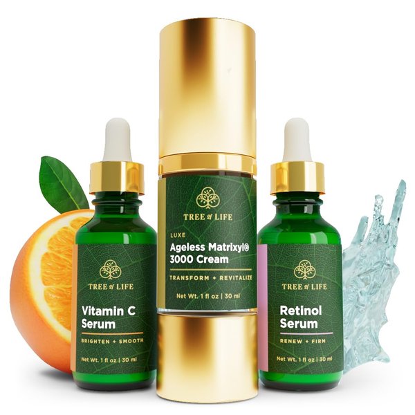 Tree of Life Rejuvenation Pack with Vitamin C Serum + Retinol Serum + Luxe Ageless Matrixyl® 3000 Cream, Tighten and Lift Trio, 3 count x 1oz