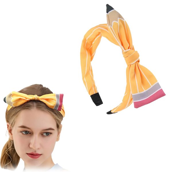 Back to School Pencil Headbands Back to School Teachers Outfits for Women Teacher Stripe Pencil Headband Hair Band Yellow Bow Headbands Headdresses for Teacher First Day of School Outfits for Girls
