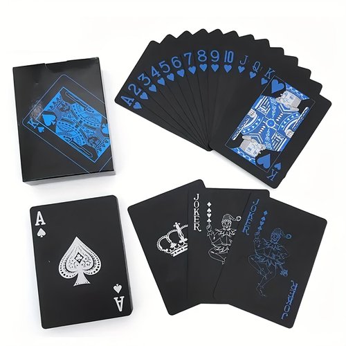 1pc Waterproof Plastic Poker Playing Cards PET Table Games Halloween/Thanksgiving Day (Blue x Silver)
