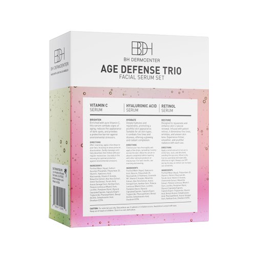 BH Dermcenter Age Defense Trio Anti-Aging Serum Set for Face and Eyes - Vitamin C, Retinol, Hyaluronic Acid Face Serum for Men and Women - 30ml Each - Paraben Free, Cruelty Free